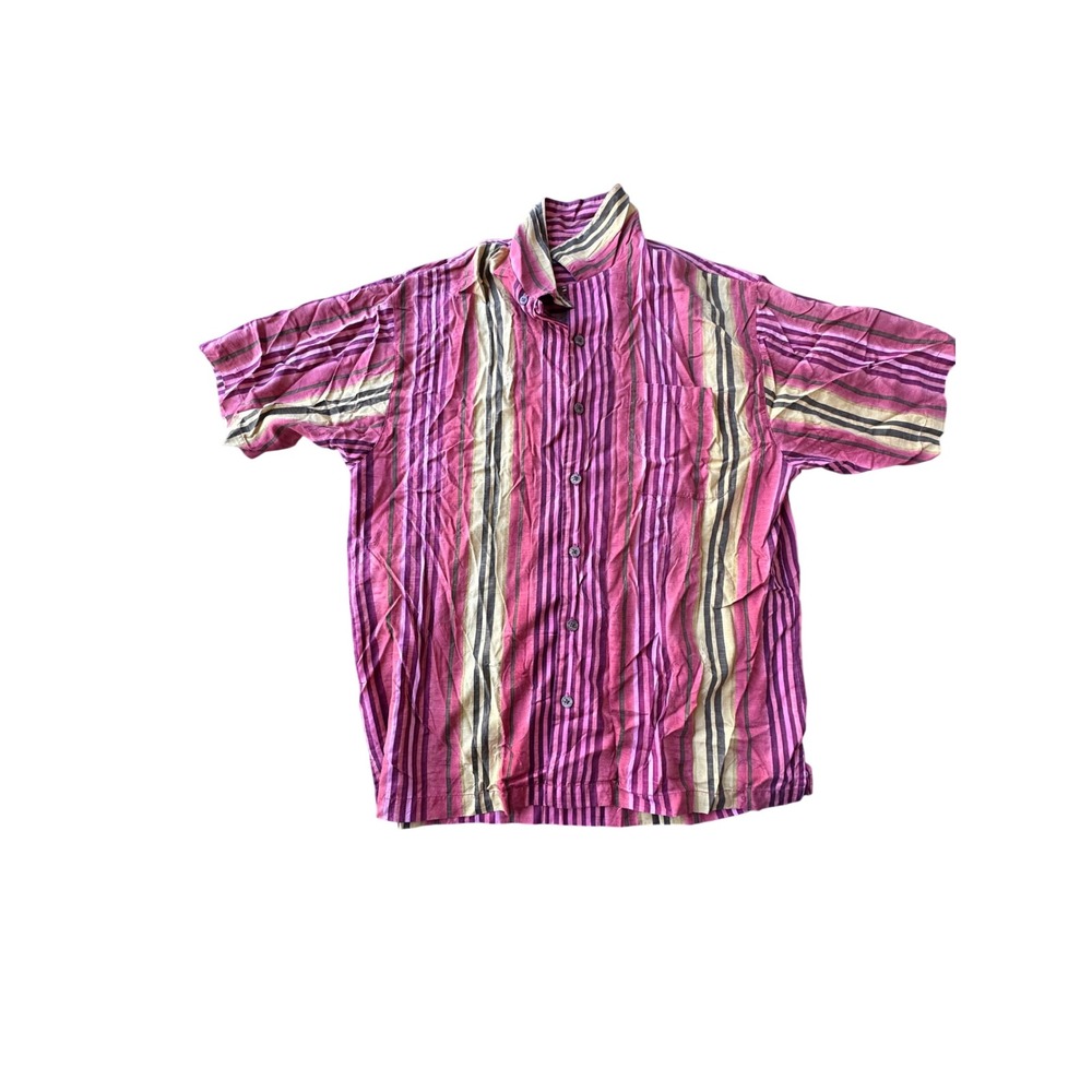 Tommy Bahama Mens Medium 100% Silk Striped Short Sleeve Button Down Shirt Red
